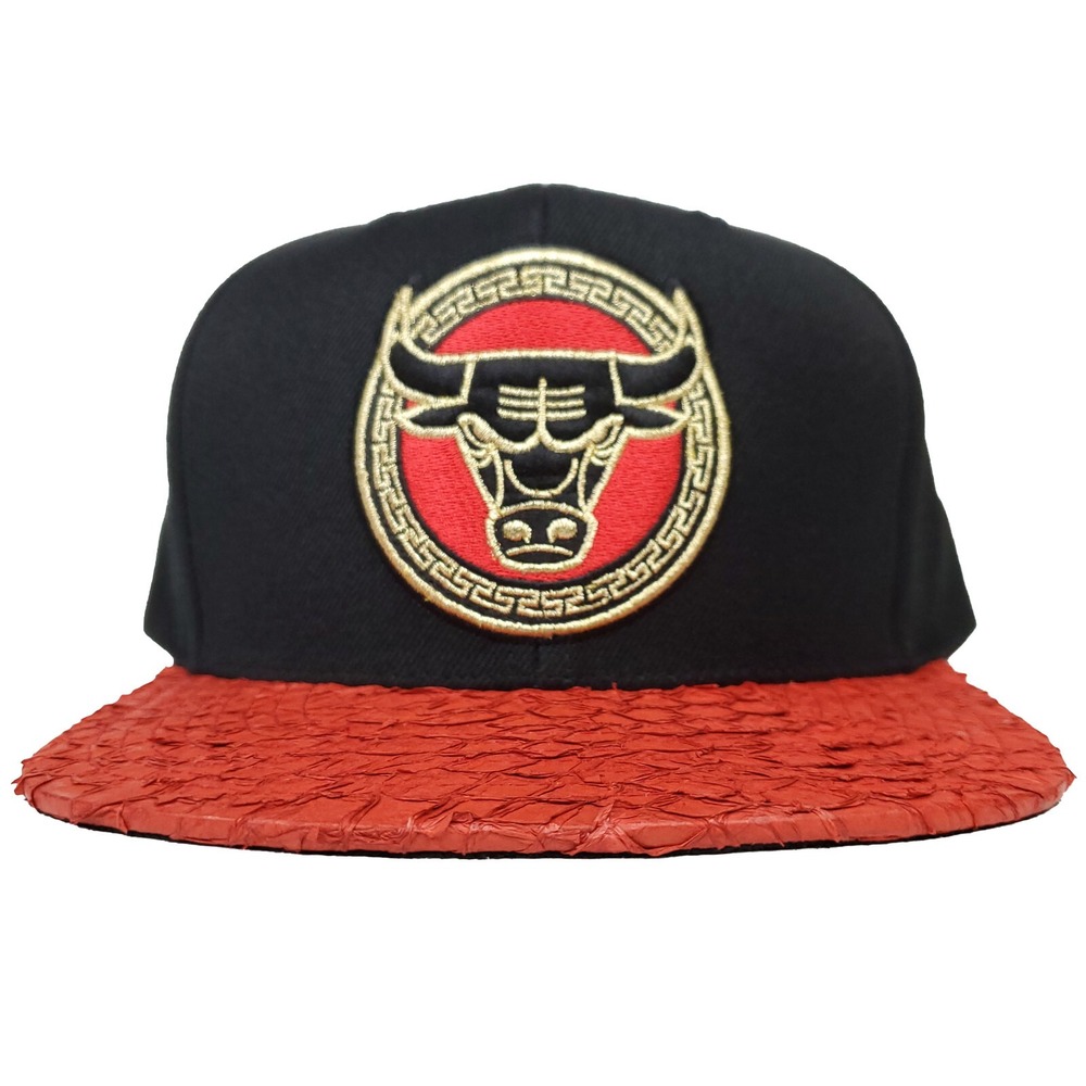 Chicago Bulls Mitchell & Ness NBA Snapback Hat Cap Carp Fish Skin Bill Black New